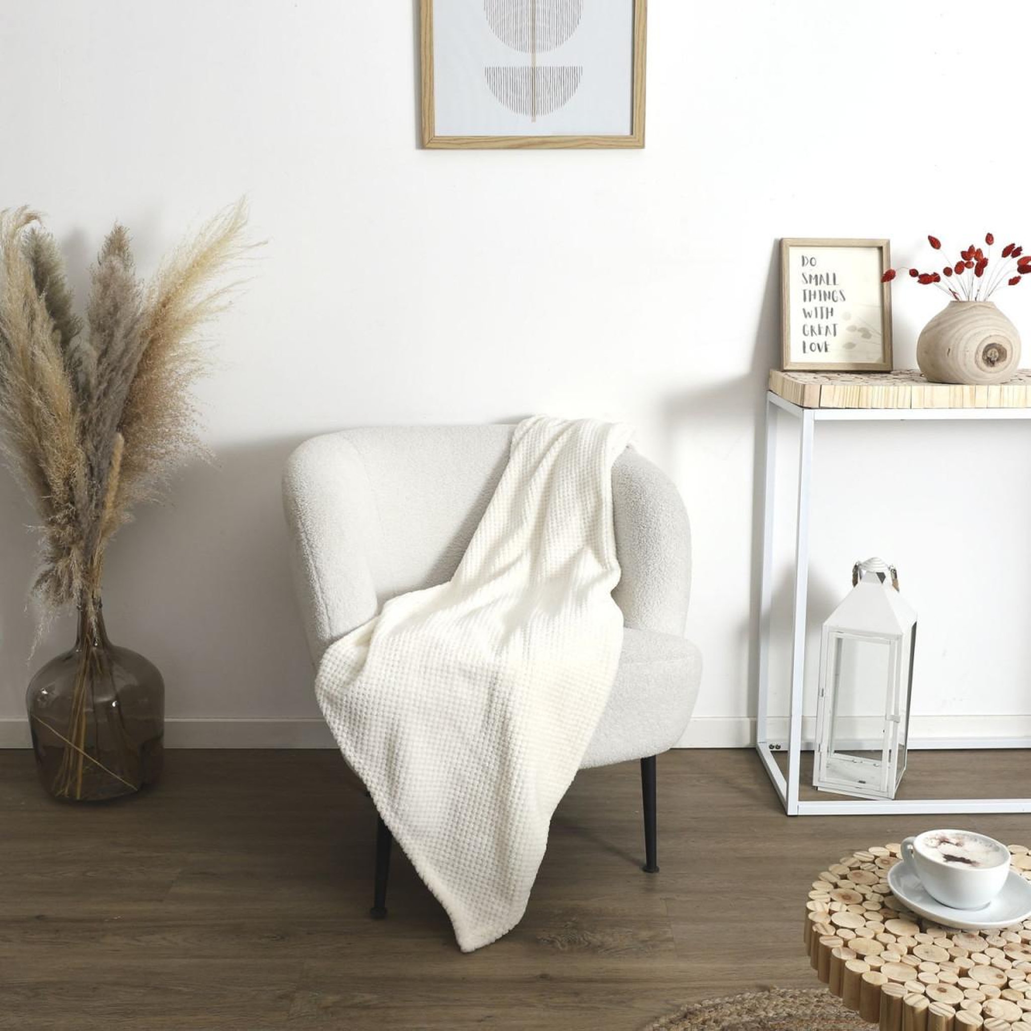 Voir la diapositive 4 : The Home Deco Factory Plaid nid d'abeille  crush  120x150cm crème