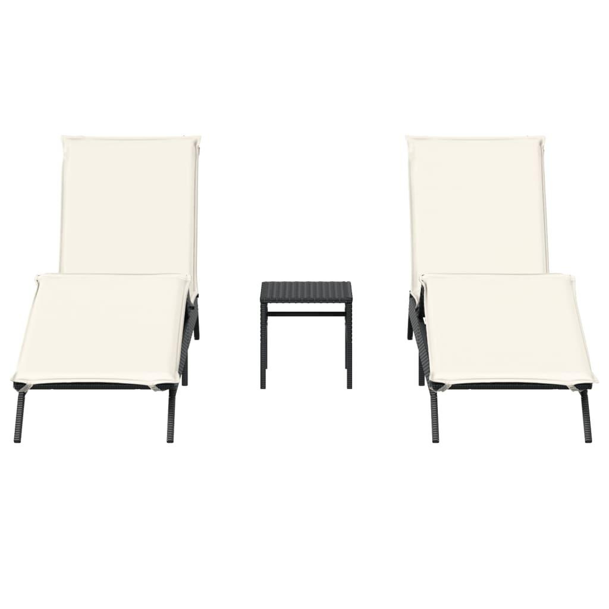 Voir la diapositive 4 : VIDAXL Chaises longues lot de 2 avec table noir resine tressee