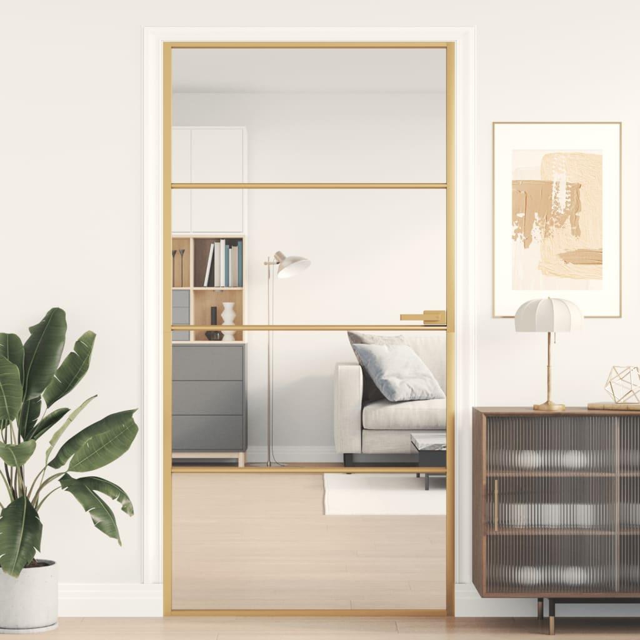 VIDAXL Porte interieure mince dore verre trempe aluminium