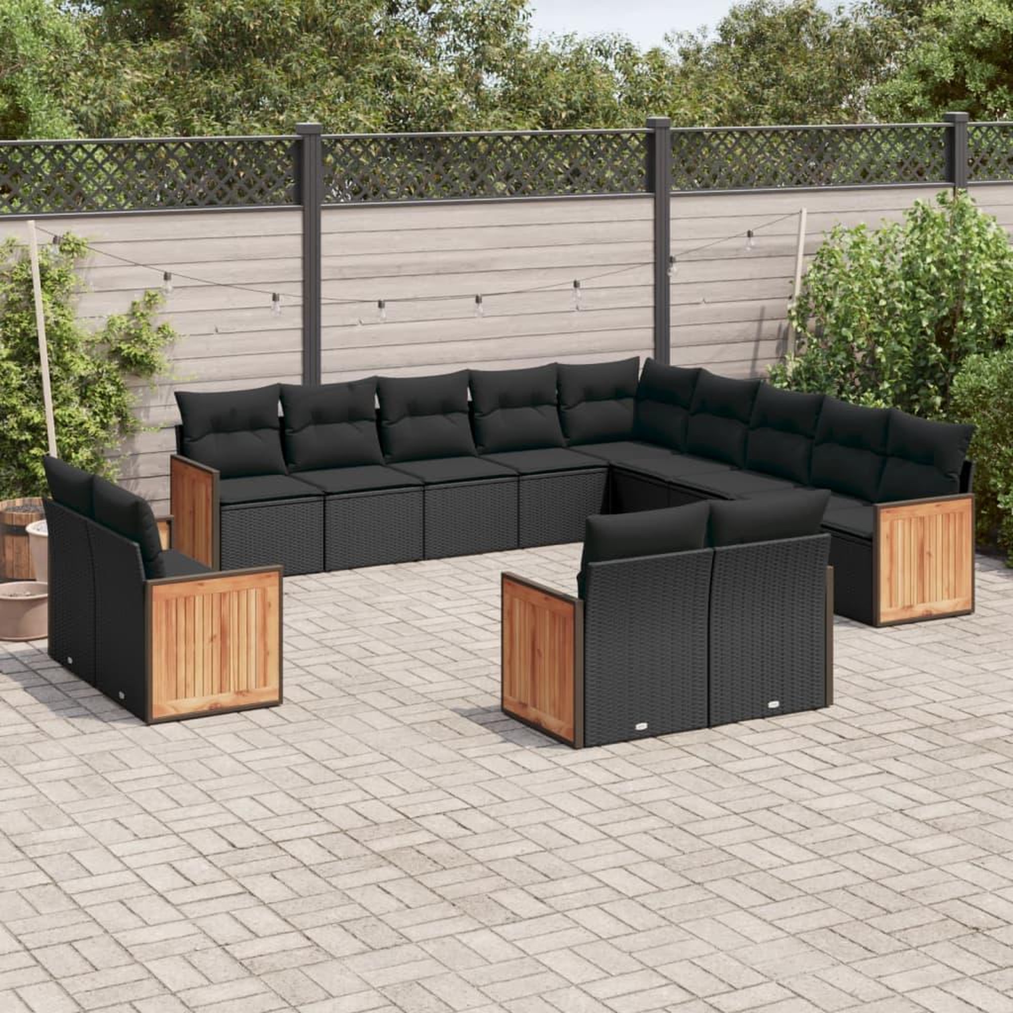 VIDAXL Salon de jardin avec coussins 13 pcs noir resine tressee