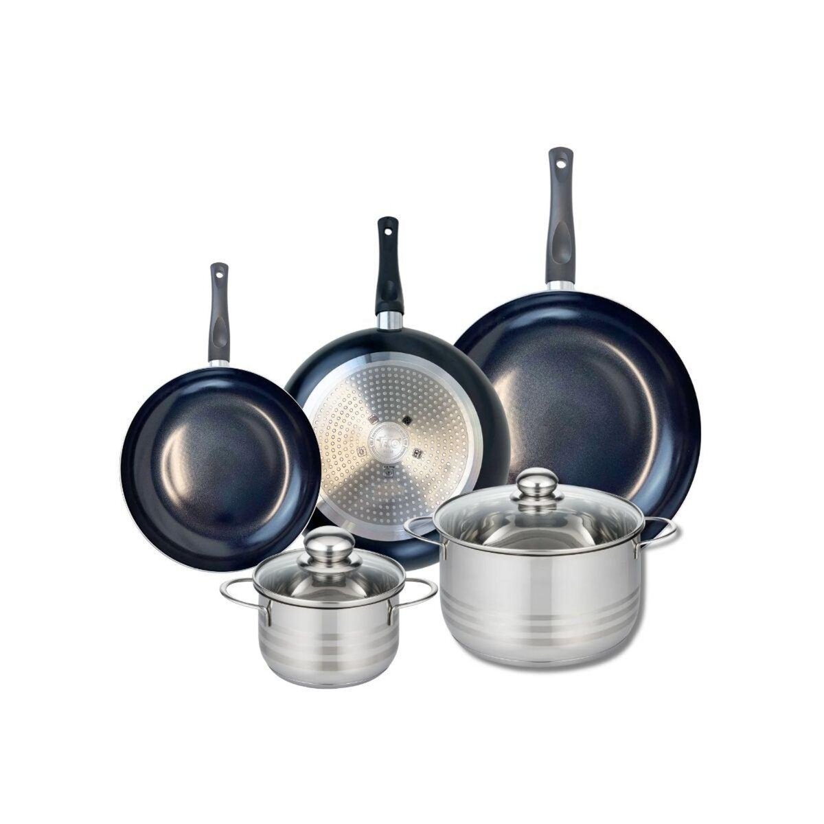 ELO Ensemble de 3 Poêles de cuisson 20, 24 et 28 cm et 2 faitouts 14 et 20 cm Elo Prima Brillant