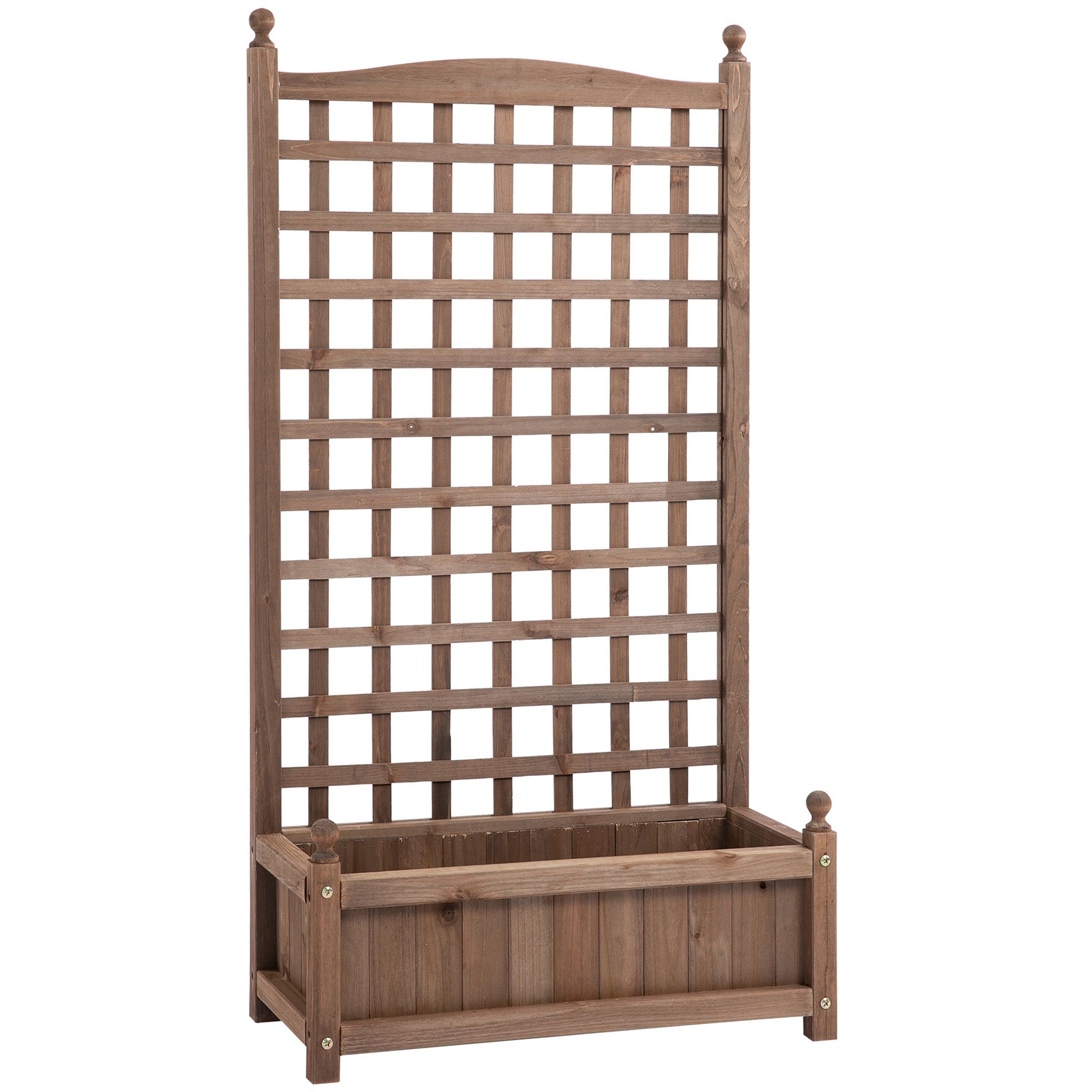 Voir la diapositive 1 : OUTSUNNY Jardinière avec treillis - bac à fleurs - jardinière sur pied - dim. 64L x 28l x 120H cm inserts d'irrigation inclus bois sapin traité