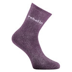TWINDAY Paire de chaussettes lurex femme à paillettes message soft Rebelle. Coloris disponibles : Violet