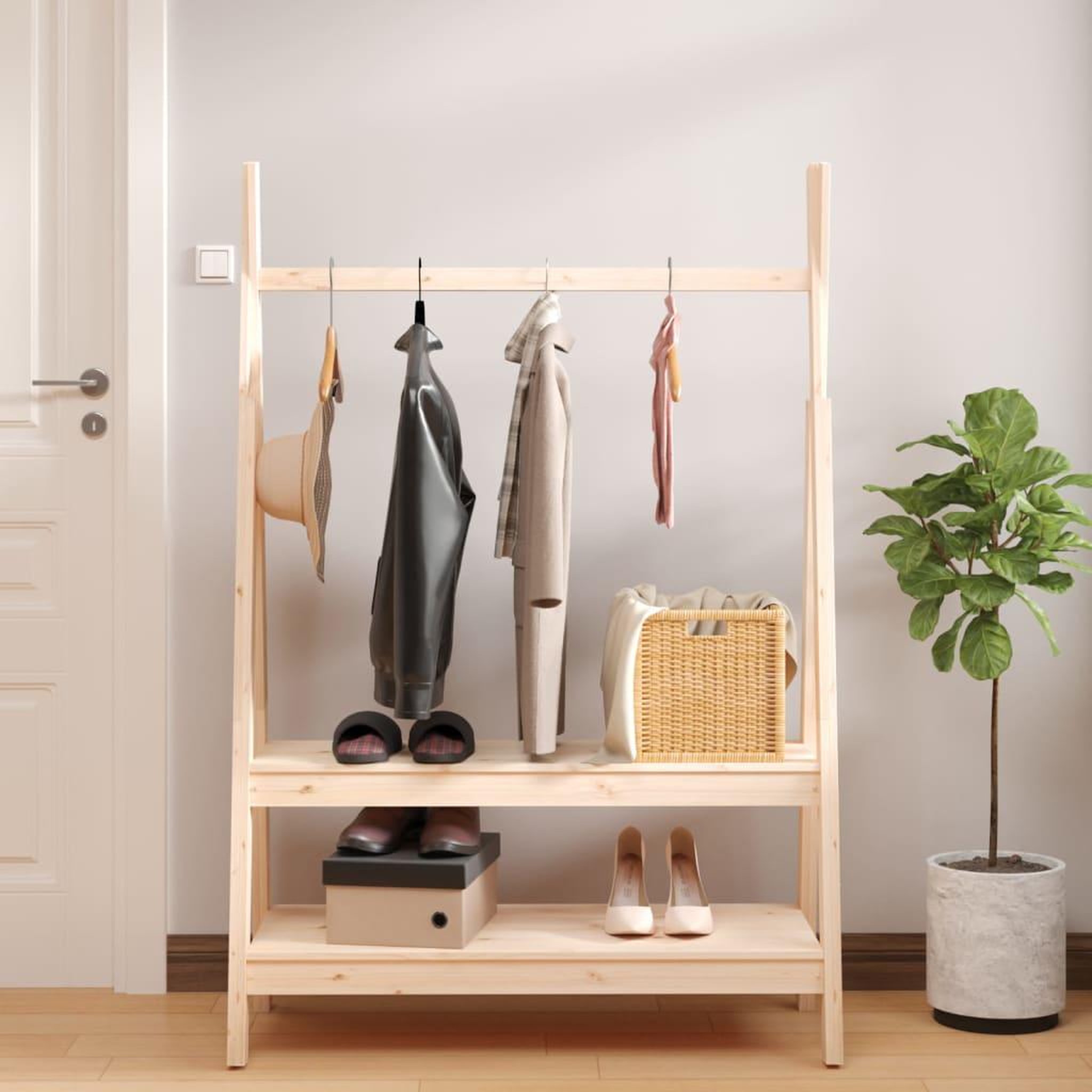 Voir la diapositive 3 : VIDAXL Porte-vetements 100x45,5x150 cm Bois de pin massif