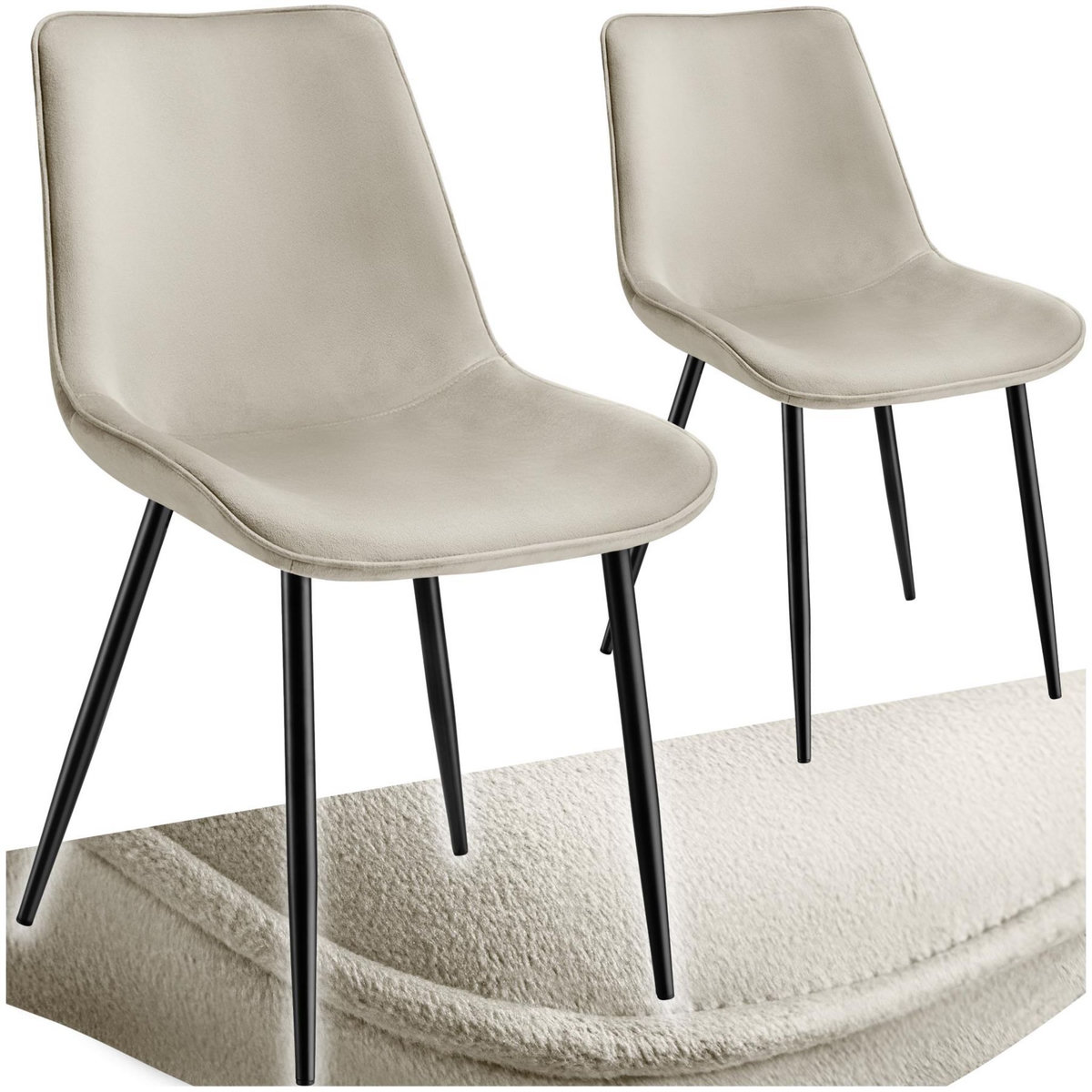tectake Lot de chaises rembourrées aspect velours crème Lot de 2