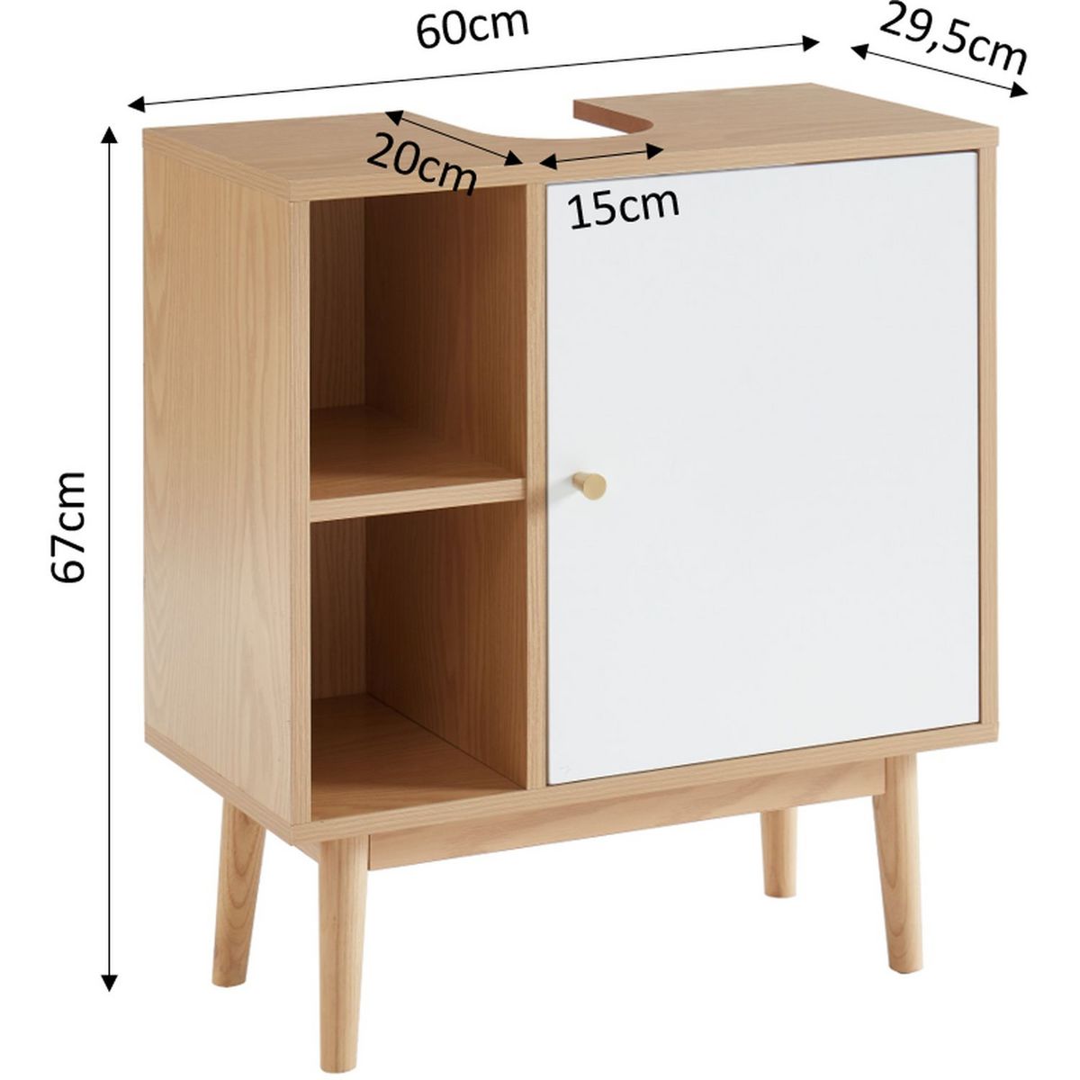 Meuble de salle de bain sous-vasque 2 niches et 1 porte L60cm QUARTEIRA
