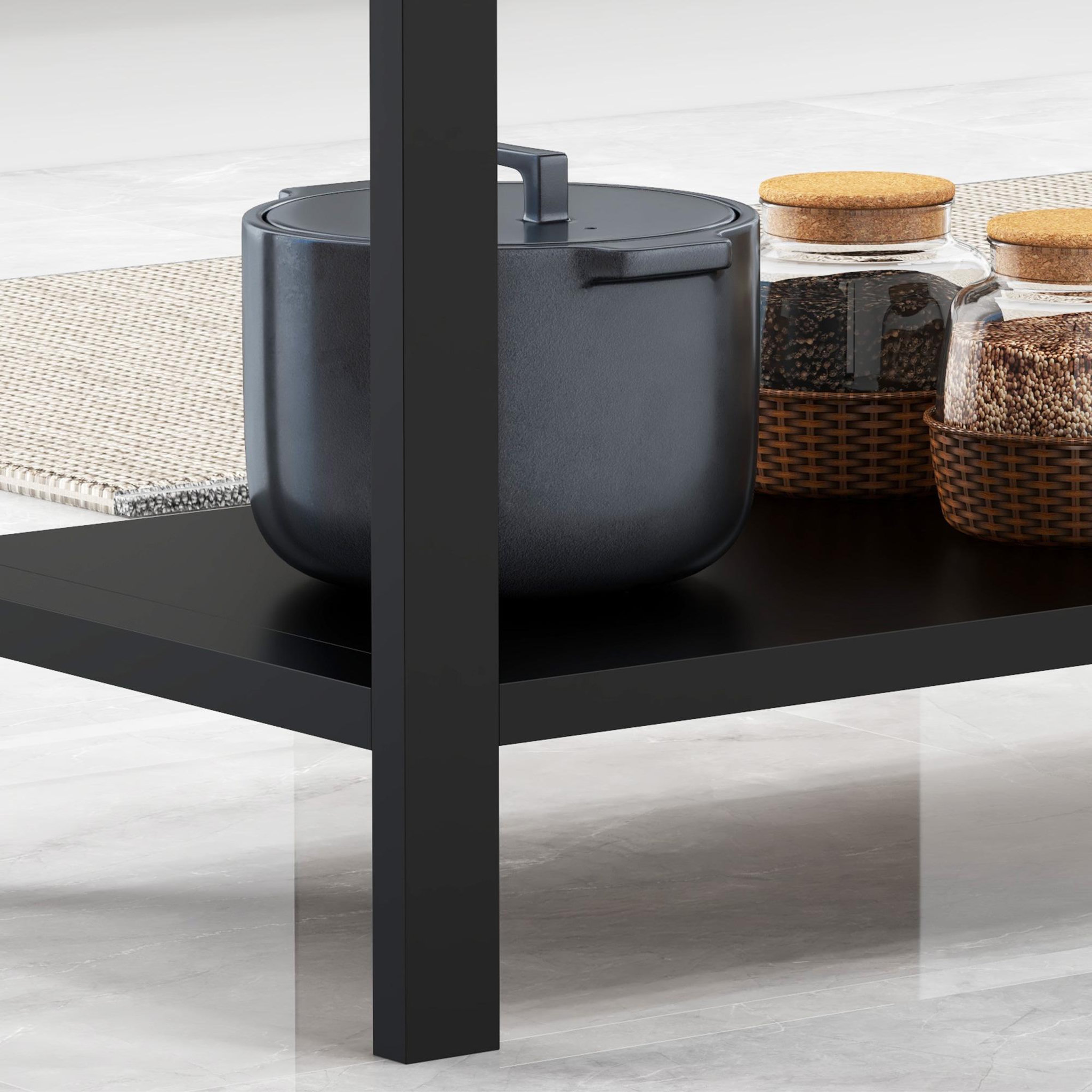 Voir la diapositive 5 : HOMCOM Desserte de jardin - desserte pour plancha - chariot de service à roulettes multi-rangements acier noir