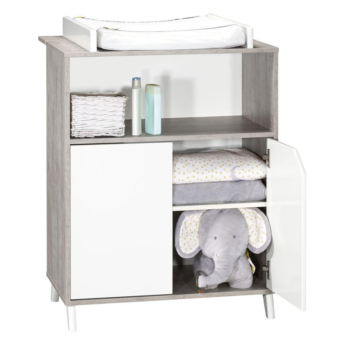 BABY PRICE Commode 2 Portes et 1 Niche - SCANDI GRIS
