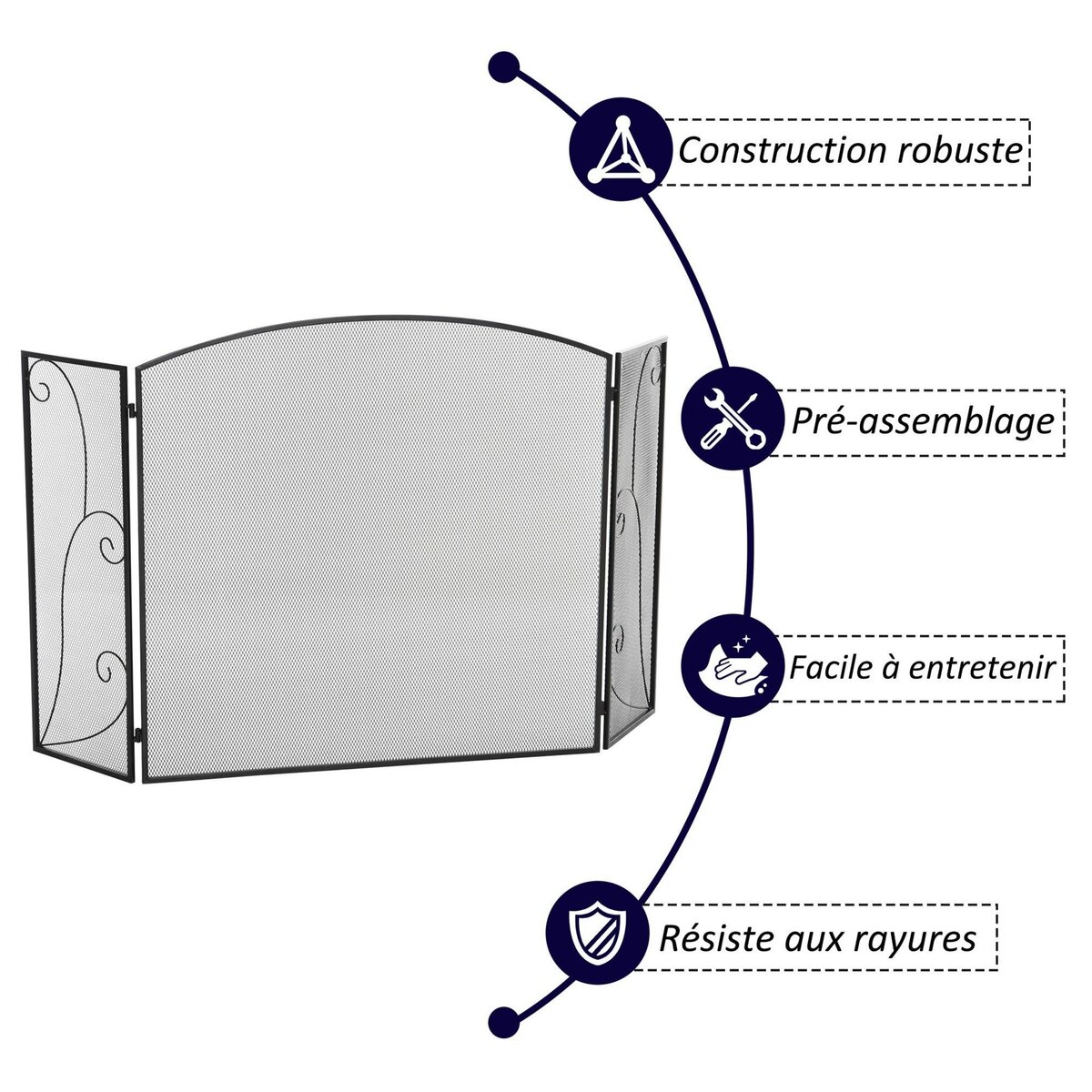 HOMCOM Pare-feu cheminée ou poêle - pare-étincelles 3 volets pliables acier métal noir
