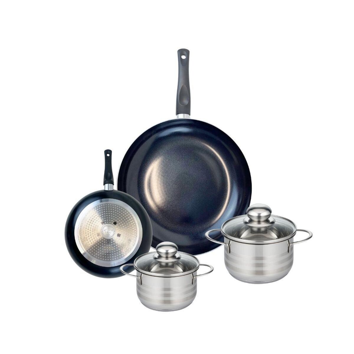 ELO Ensemble de 2 Poêles de cuisson 20 et 32 cm et 2 faitouts 14 et 16 cm Elo Prima Brillant