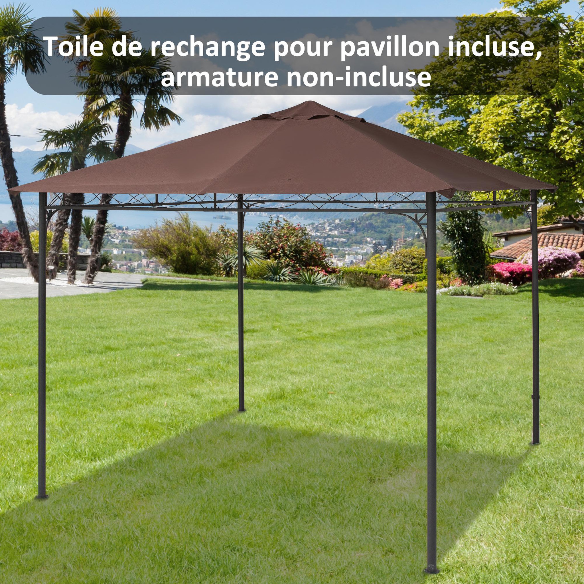 Voir la diapositive 2 : OUTSUNNY Toile de rechange pour pavillon tonnelle tente 3 x 3 m polyester haute densité 180 g/m² revêtement PA anti-UV chocolat