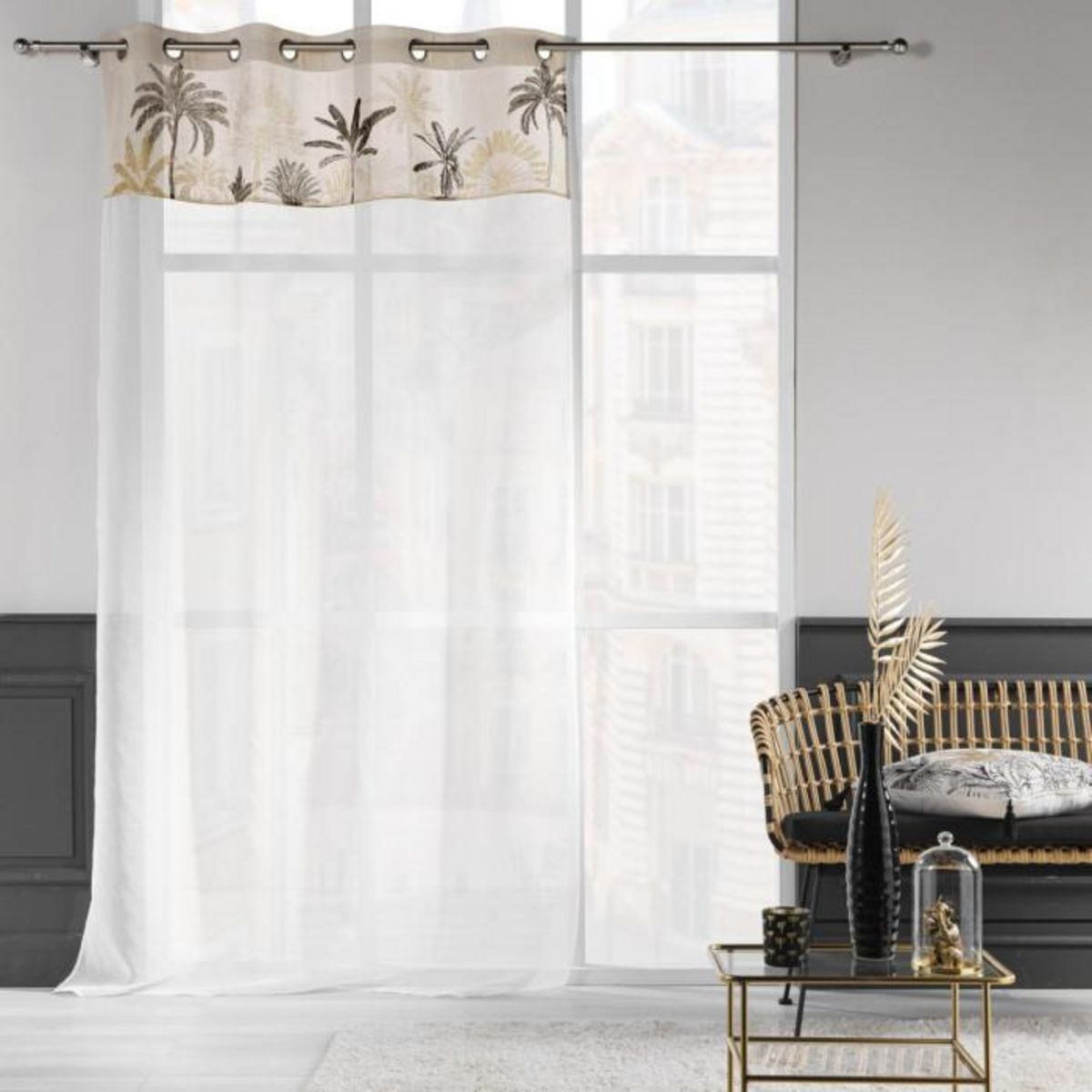 Paris Prix Rideau Voilage à Œillets  Papaya  140x240cm Naturel