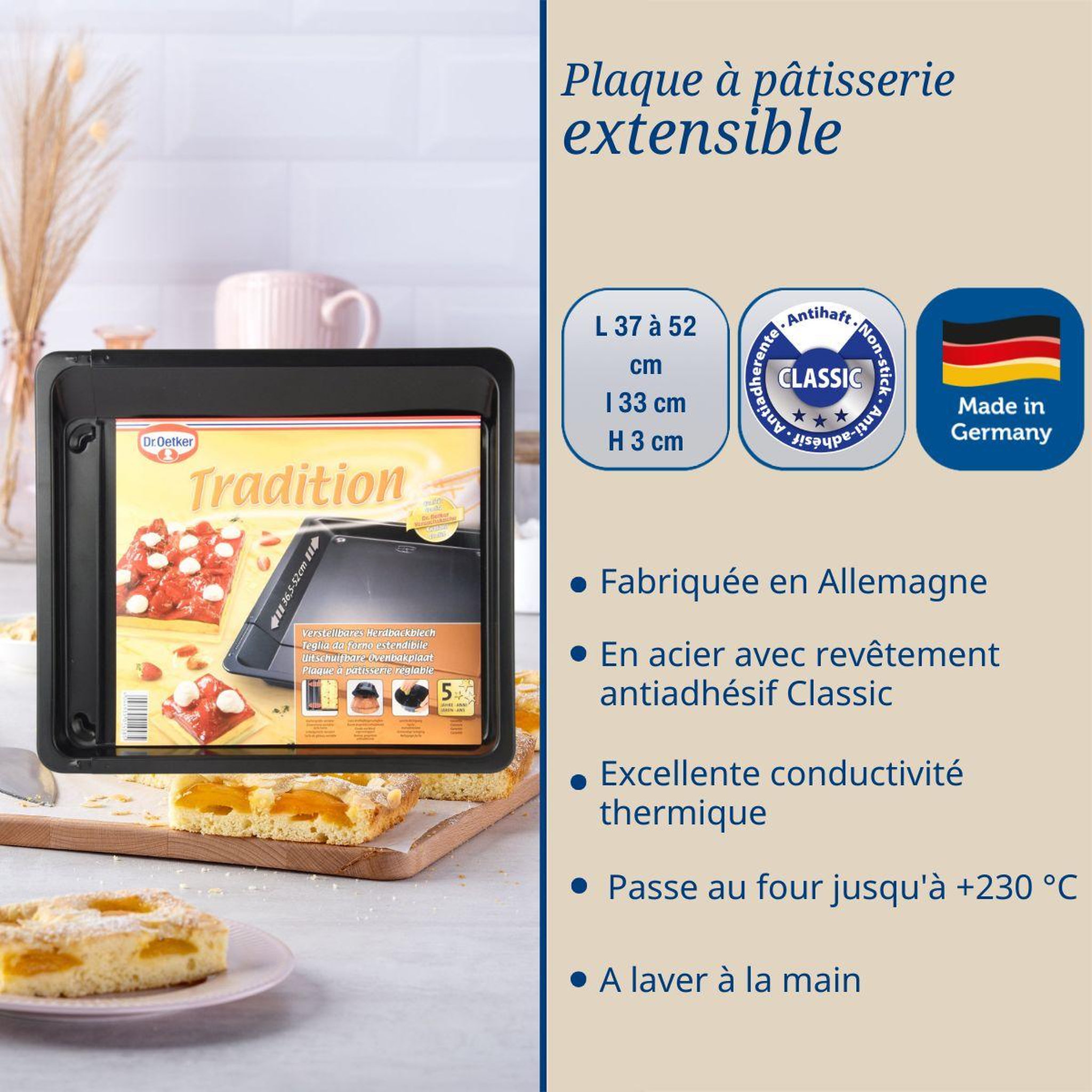 Voir la diapositive 3 : DR.OETKER Plaque four extensible 36 à 52 x 33 cm dr oetker tradition