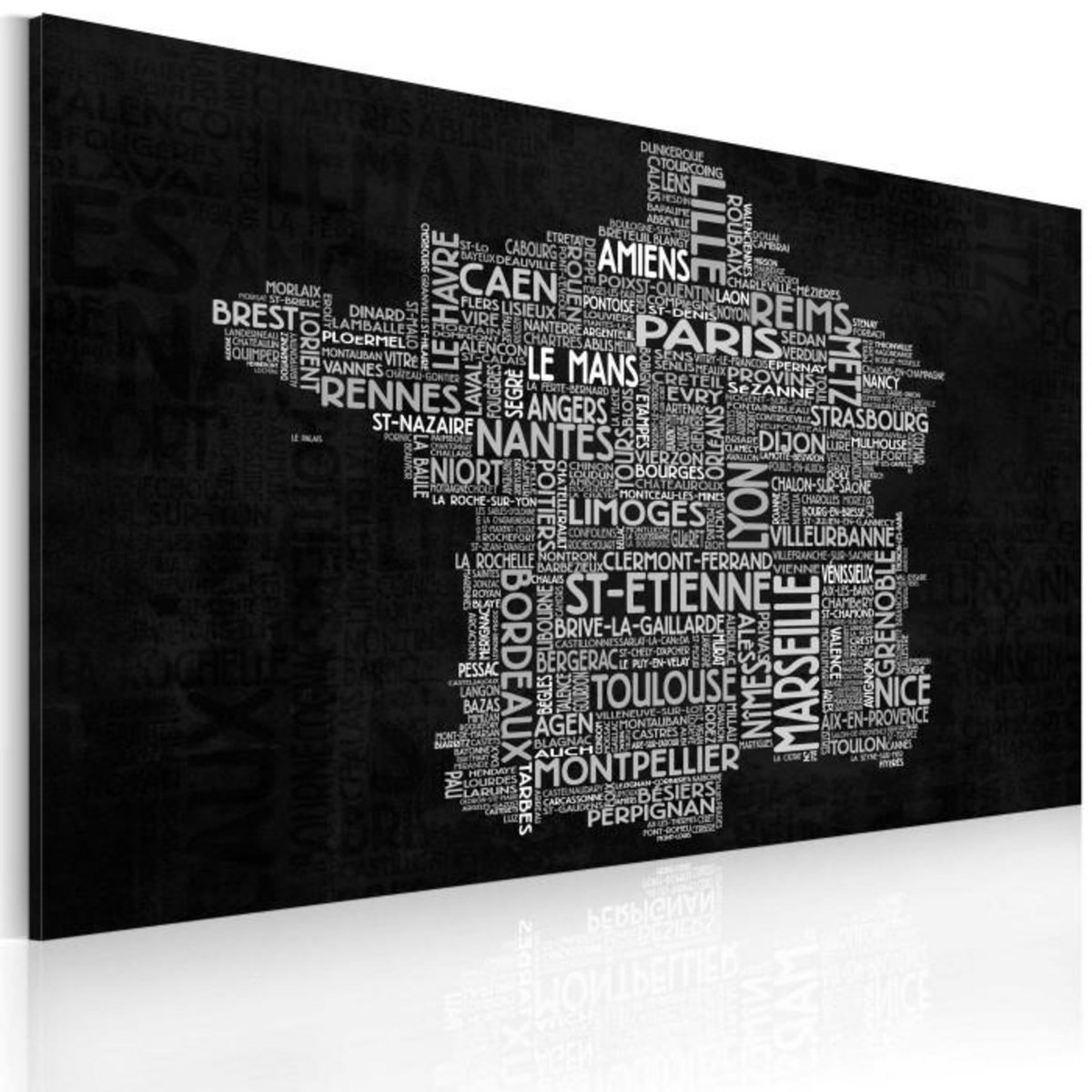 Paris Prix Tableau  Text Map of France on the Black Background