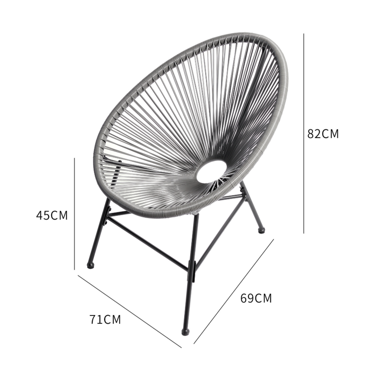 CONCEPT USINE Salon de jardin 2 fauteuils ronds et table basse gris ACAPULCO