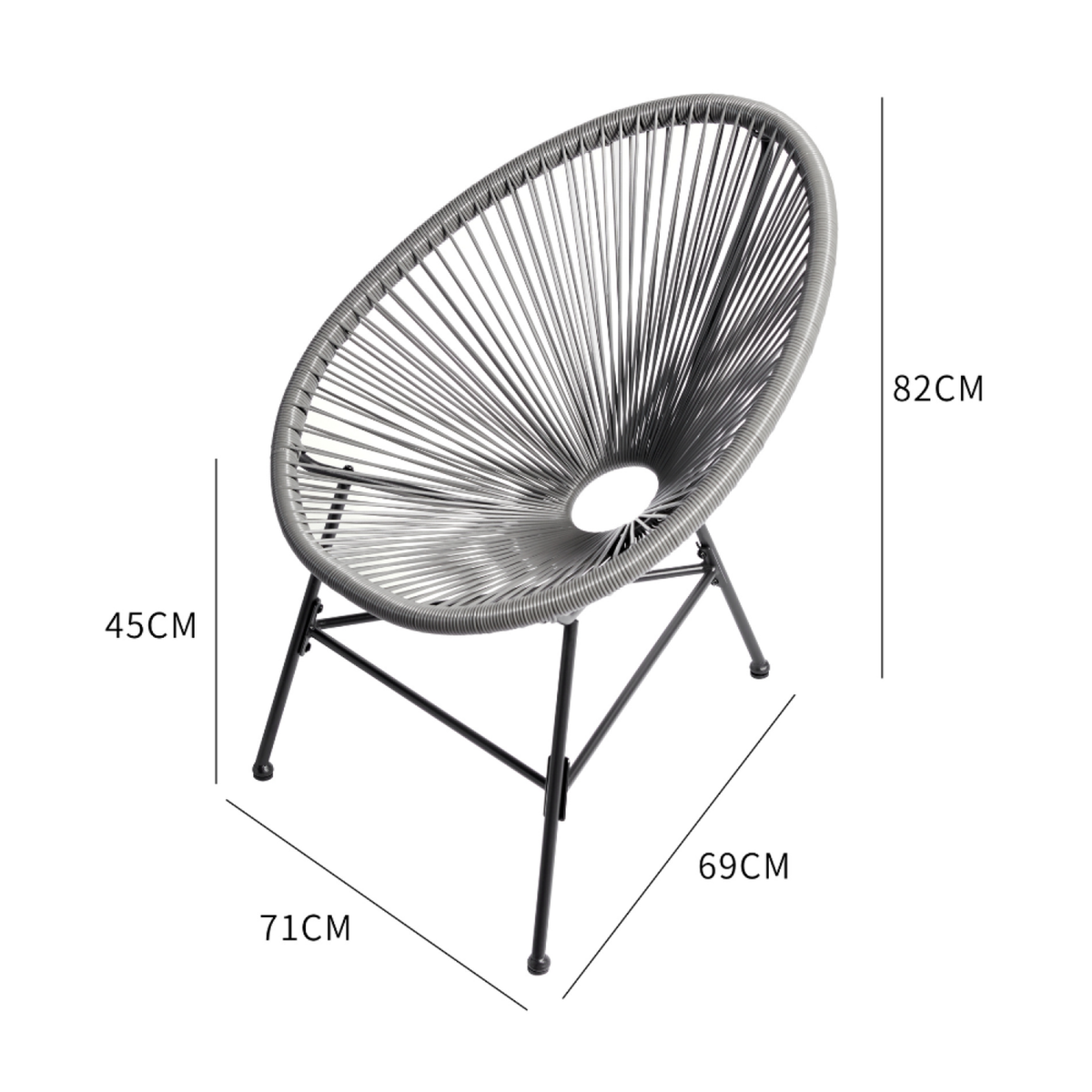CONCEPT USINE Salon de jardin 2 fauteuils ronds et table basse gris ACAPULCO