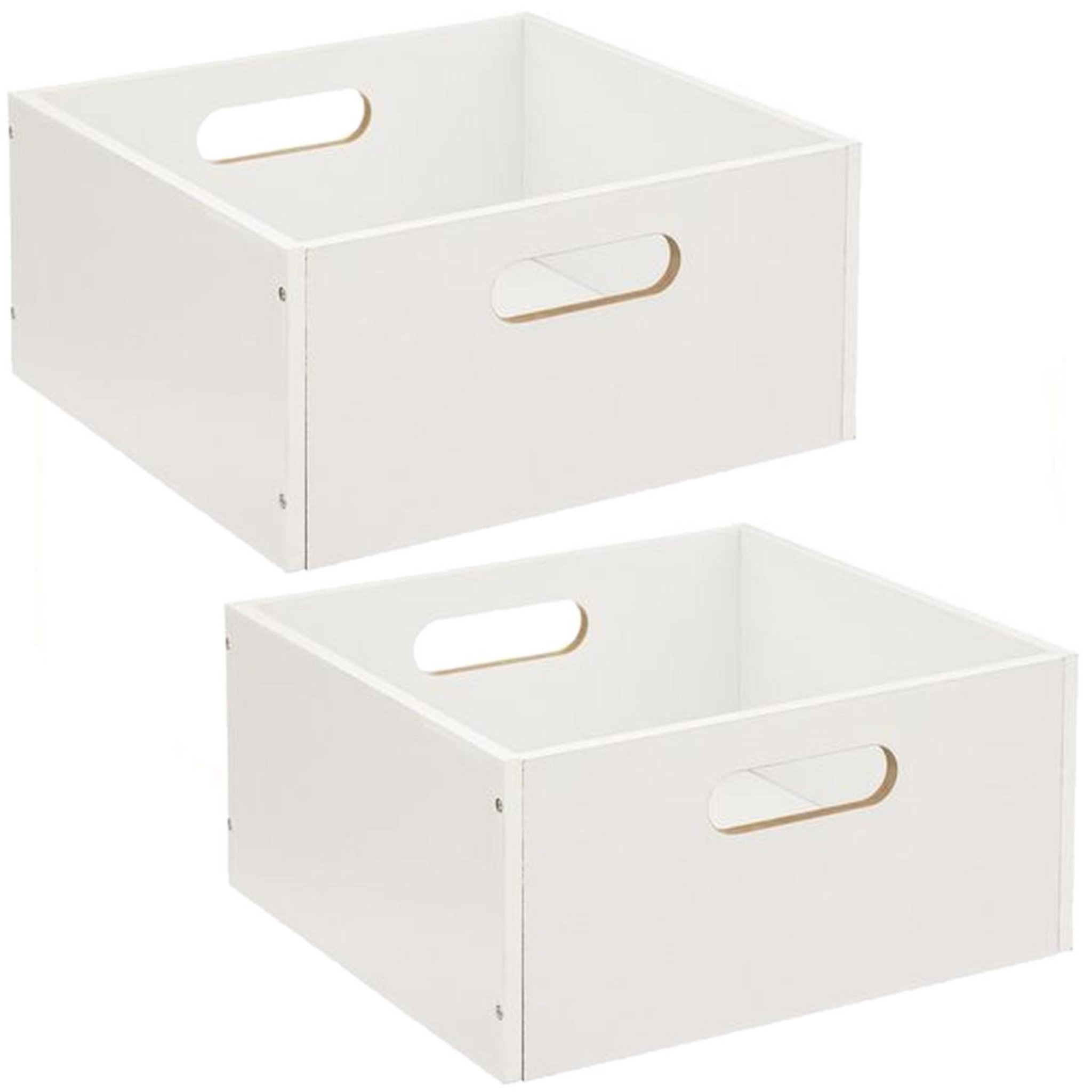 TOILINUX Lot de 2 Boîtes de rangement carrée en MDF. Coloris disponibles : Beige, Blanc, Gris