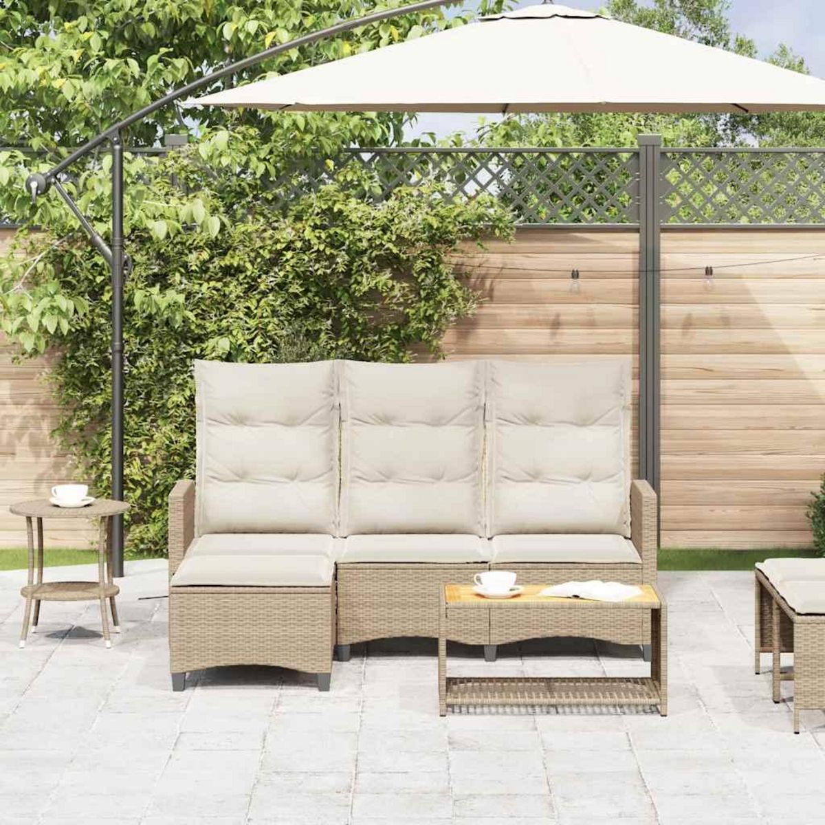 VIDAXL Canape de jardin inclinable coussins forme de L beige polyrotin