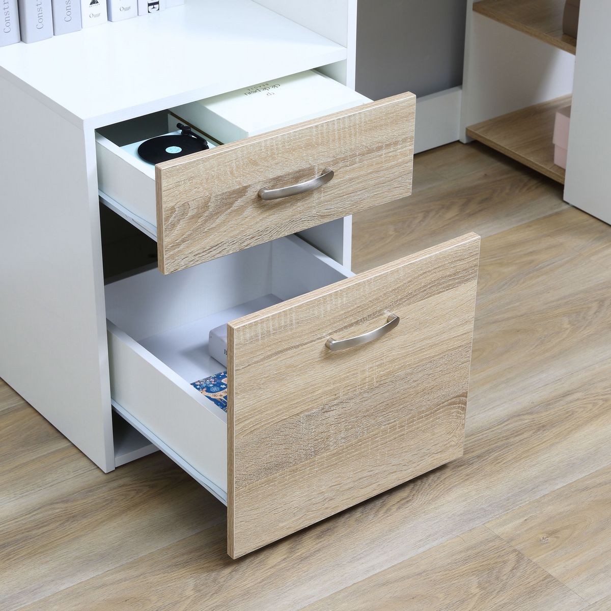 HOMCOM HOMCOM Bureau Informatique multimédia Design Multi-rangements 137 L x 55 l x 92 H cm chêne Blanc