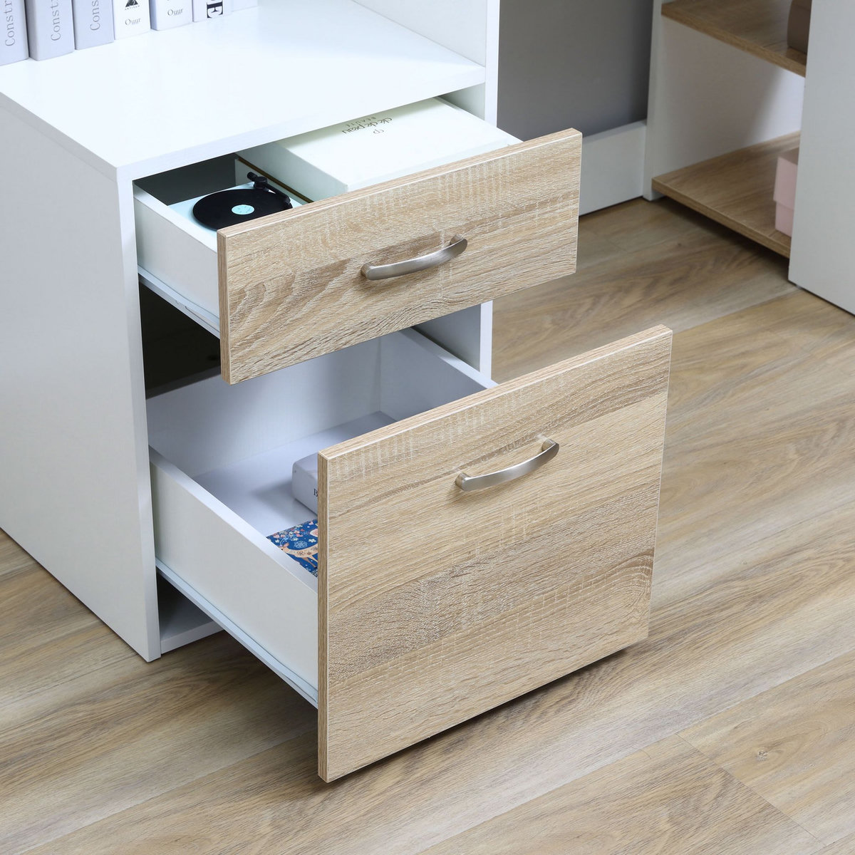 HOMCOM HOMCOM Bureau Informatique multimédia Design Multi-rangements 137 L x 55 l x 92 H cm chêne Blanc