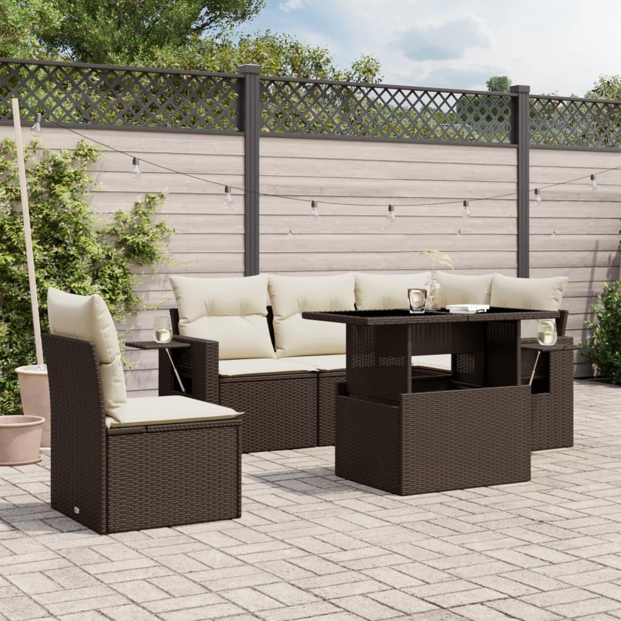 VIDAXL Salon de jardin avec coussins 6 pcs marron resine tressee