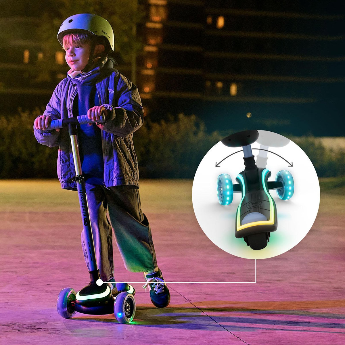 KINDERKRAFT Trottinette Kinderkraft RAKET UP 2-en-1 avec siège réglable, roues RGB LED, plateau lumineux, pliable dès bébé, Bleu