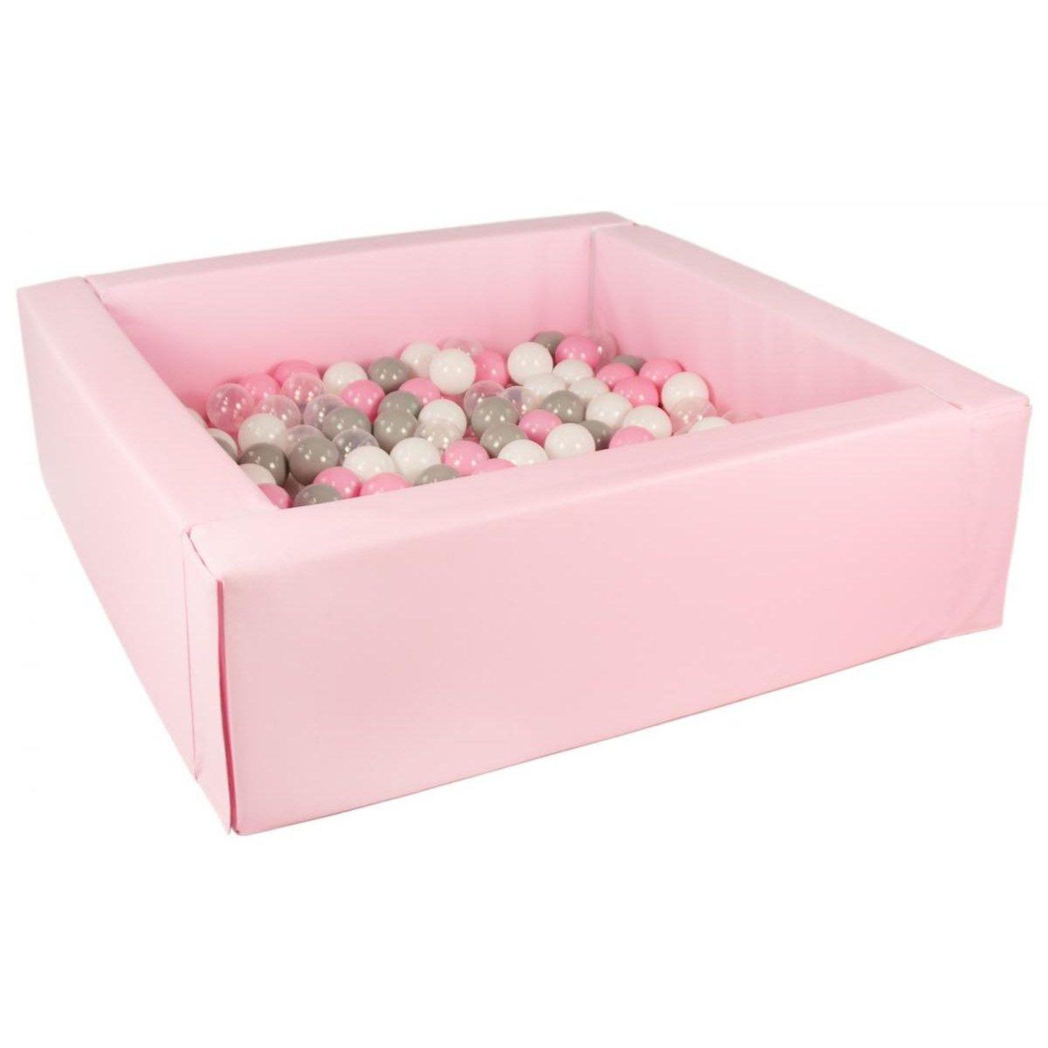 VELINDA Piscine à balles carrée avec 200 balles - rose clair/blanc, transparent, rose clair, gris