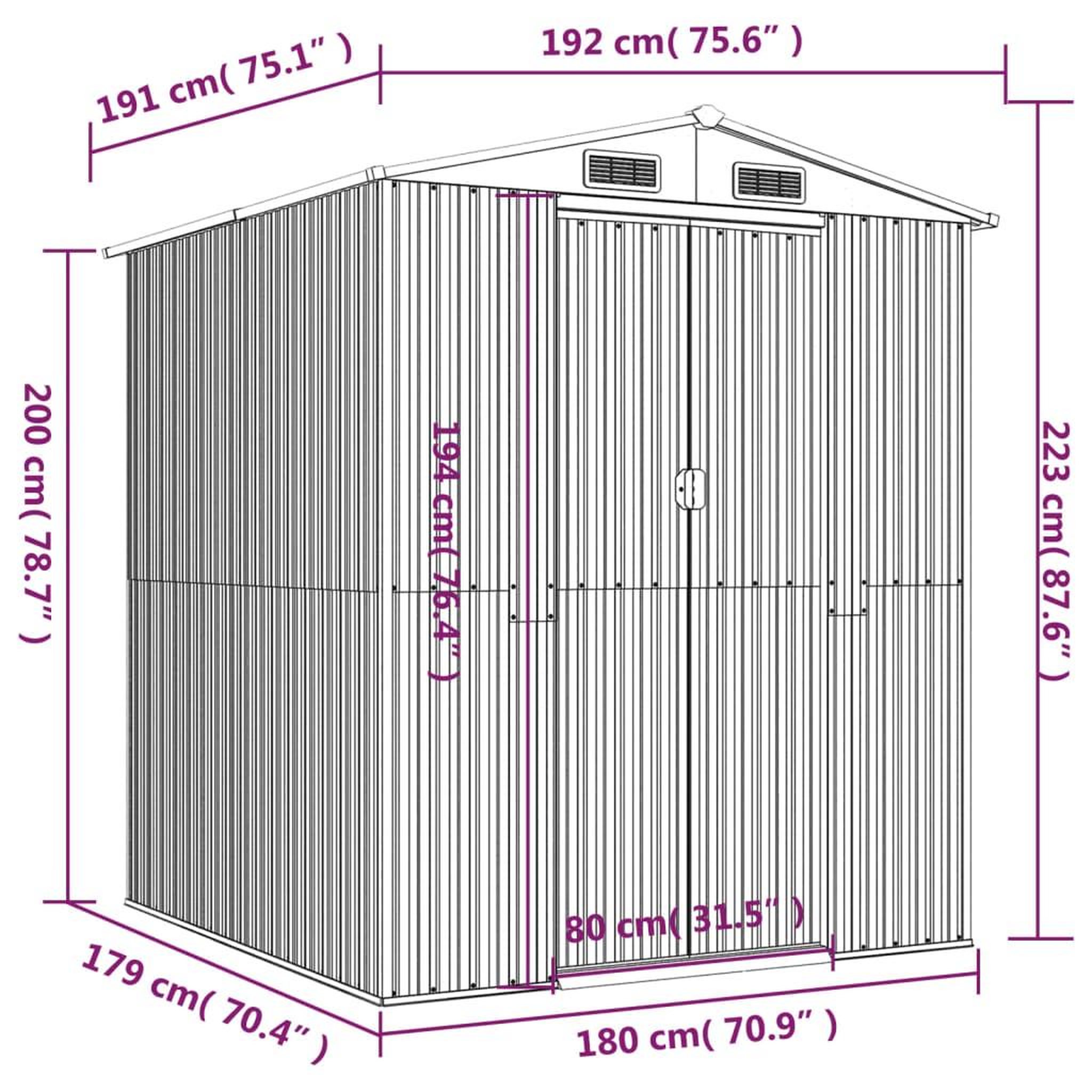 Voir la diapositive 6 : VIDAXL Abri de jardin Vert 192x191x223 cm Acier galvanise