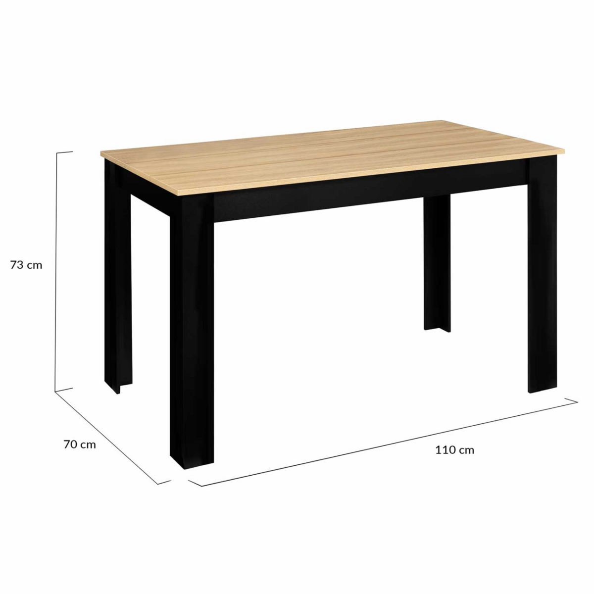 ID MARKET Table à manger rectangle ROZY 6 personnes noire plateau façon hêtre 110 cm