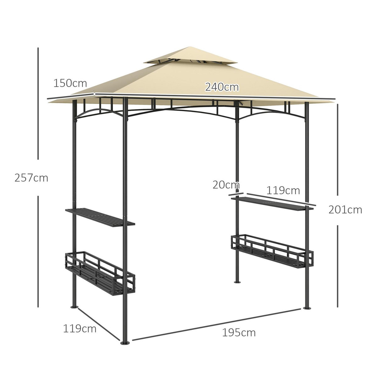 OUTSUNNY Abri pour barbecue - pavillon pour barbecue - barnum - 4 étagères - métal noir tissu beige