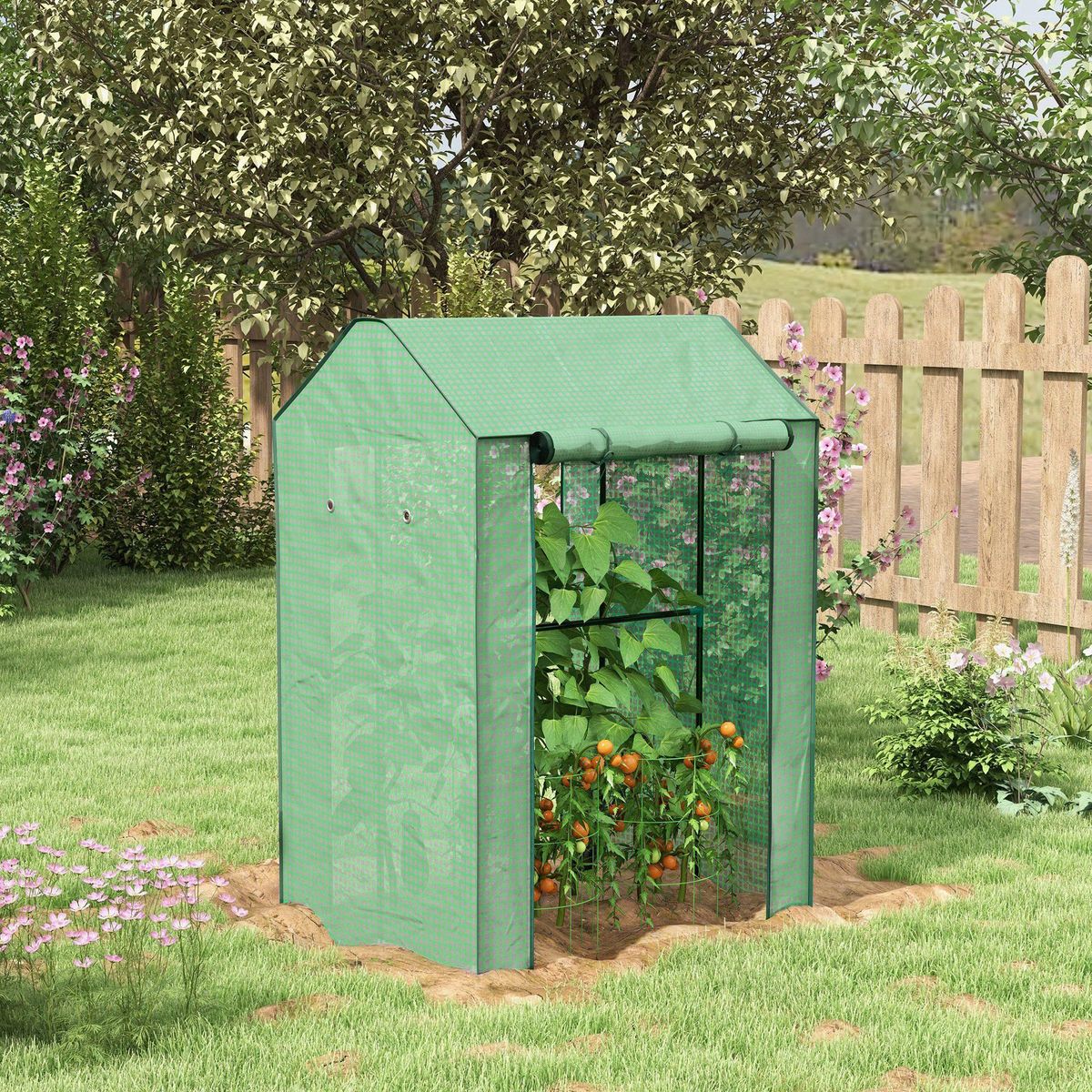 OUTSUNNY Serre de jardin avec 2 espaces et 2 portes enroulables - 0,8 m² Serre à tomates dim. 1L x 0,8l x 1,5H m, Acier et PE haute densité