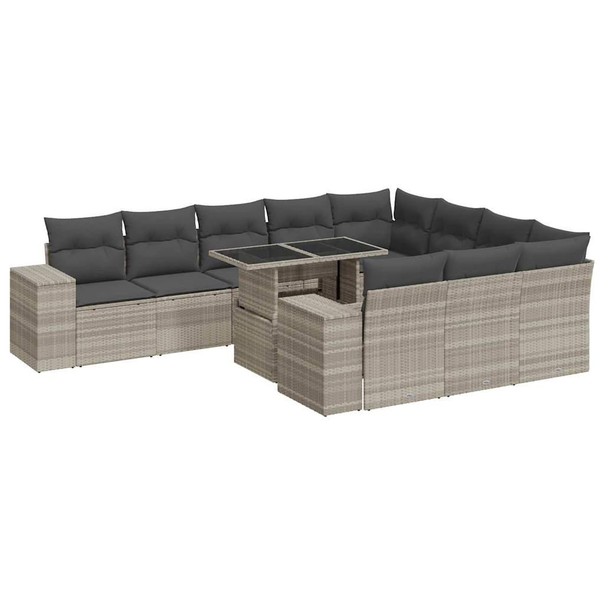 Voir la diapositive 2 : VIDAXL Salon de jardin 11 pcs avec coussins gris clair resine tressee