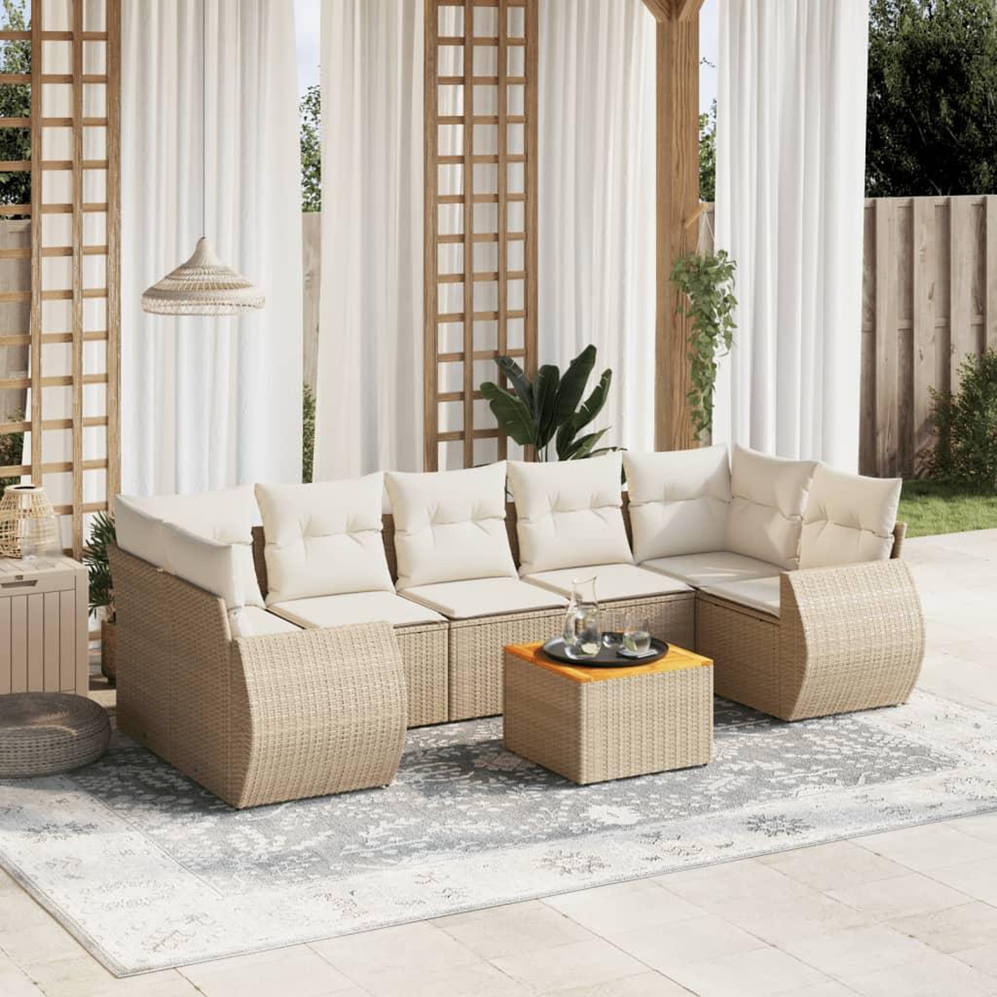 VIDAXL Salon de jardin avec coussins 8 pcs beige resine tressee