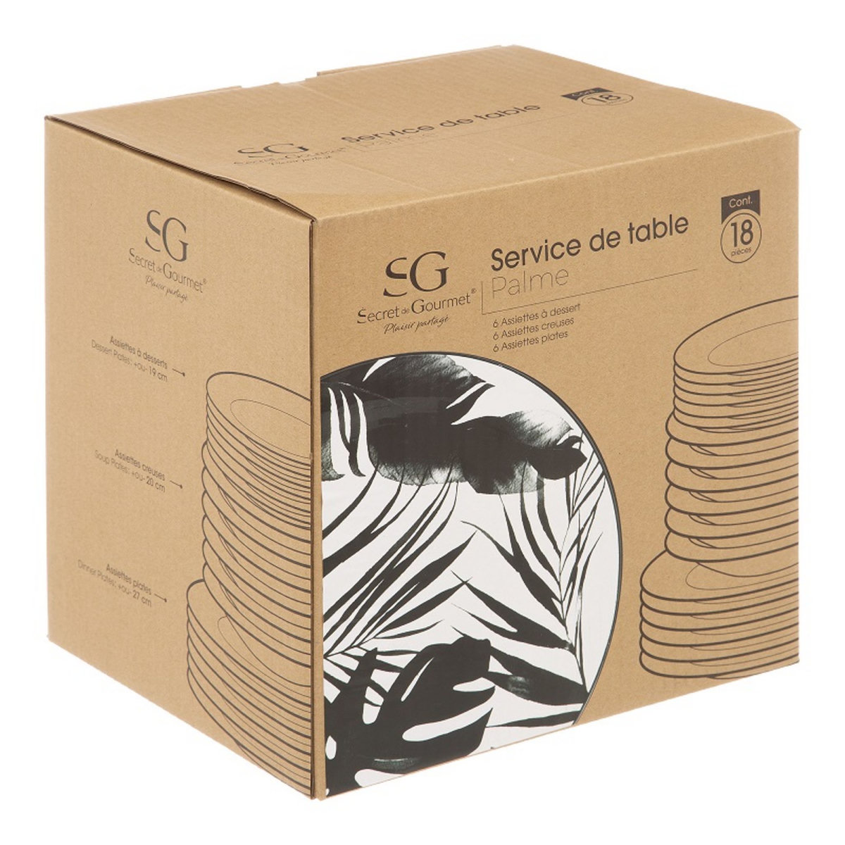 Service d'assiettes 18 pièces porcelaine Palme noir 