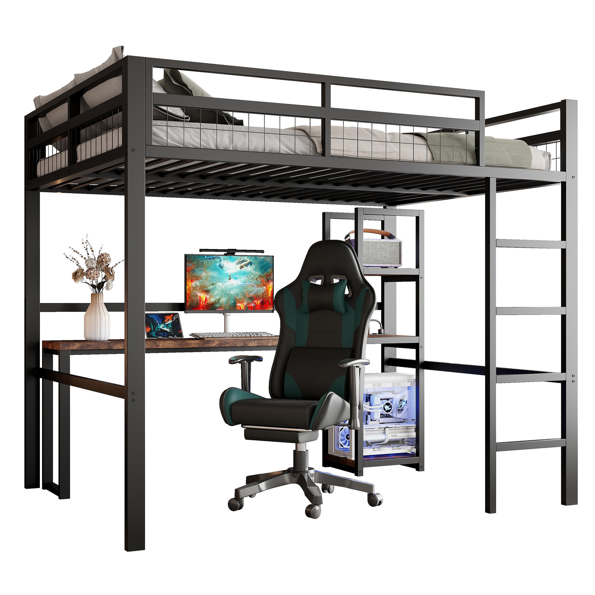 MERAX Lit mezzanine 140x200cm. Coloris disponibles : Blanc, Noir
