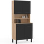 Voir la diapositive 1 : ID MARKET Buffet de cuisine 80 CM CINA 4 portes + tiroir façon hêtre et noir