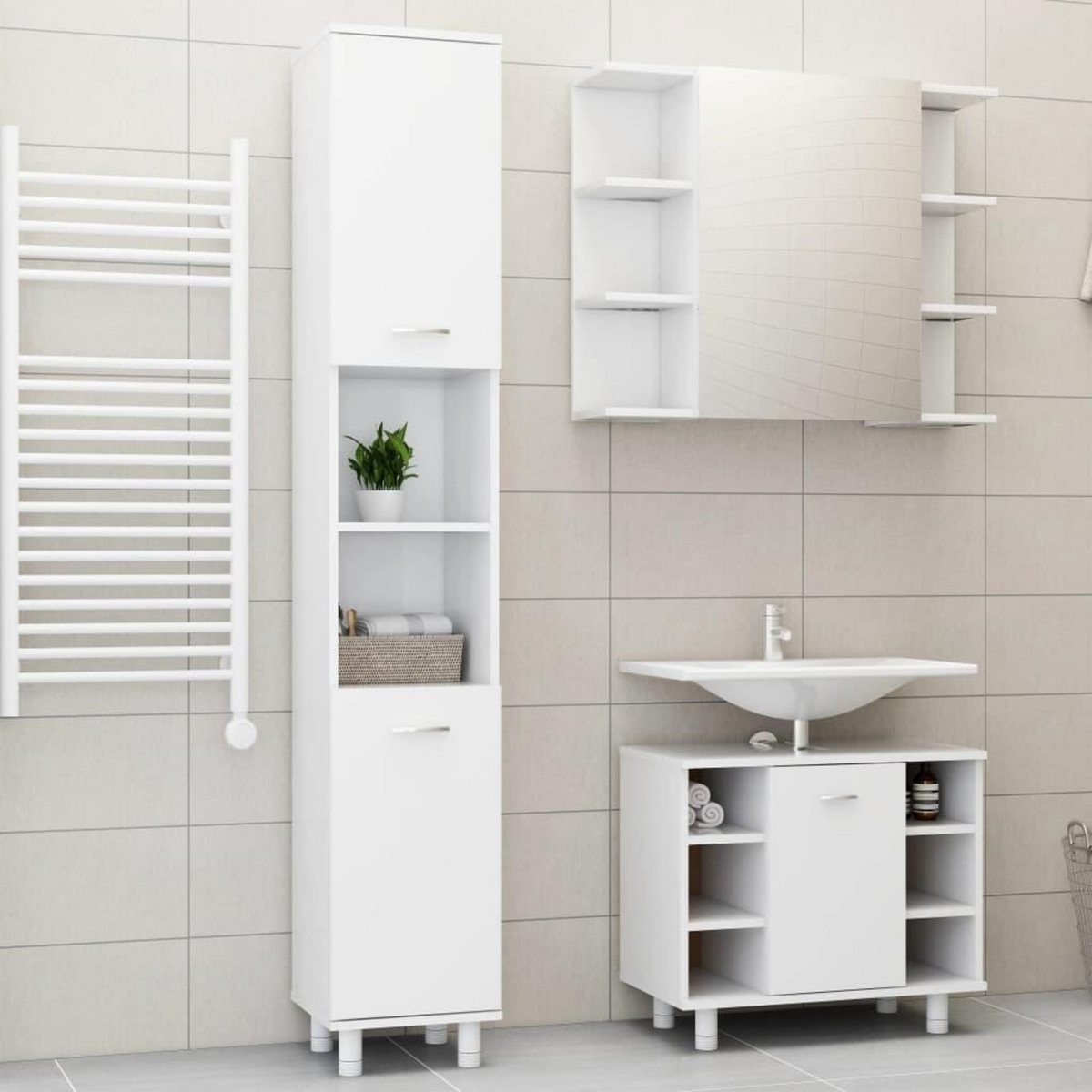 VIDAXL Ensemble de meubles de salle de bain 3pcs Blanc Bois ingenierie