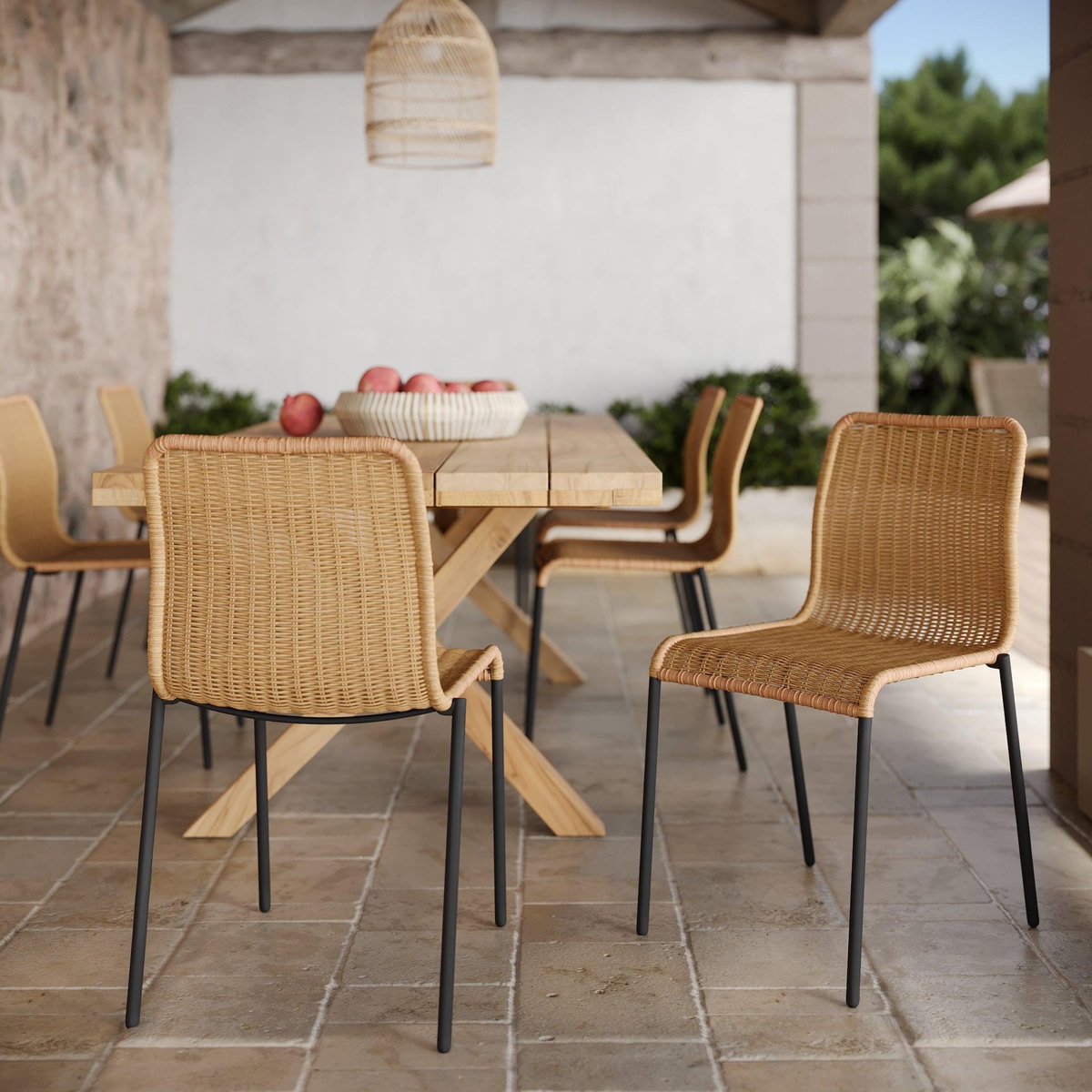 MAISON PAVANE Lot de 2 chaises intérieur/extérieur en résine tressée naturelle-Sirivara
