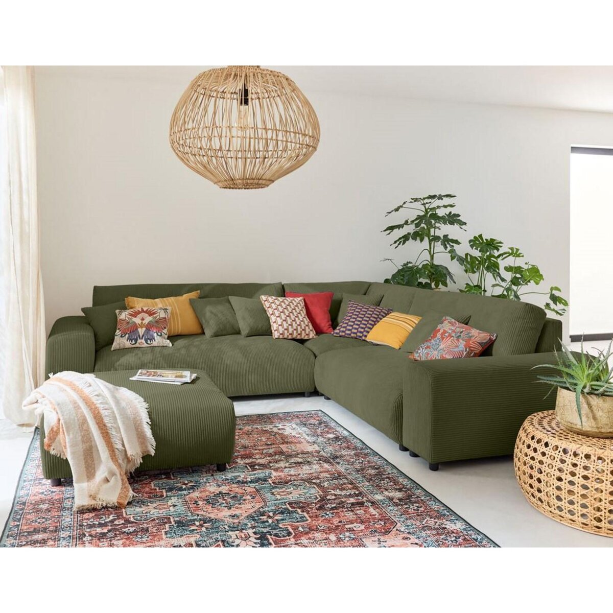 LISA DESIGN Garance - canapé modulable d'angle droit - 5 places - en velours côtelé