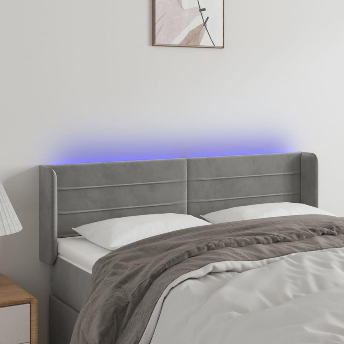 VIDAXL Tete de lit a LED Gris clair 147x16x78/88 cm Velours