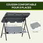 Voir la diapositive 6 : OUTSUNNY Balancelle de jardin 3 places toit réglable acier polyester blanc gris rayé