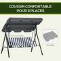Voir la diapositive 6 : OUTSUNNY Balancelle de jardin 3 places toit réglable acier polyester blanc gris rayé