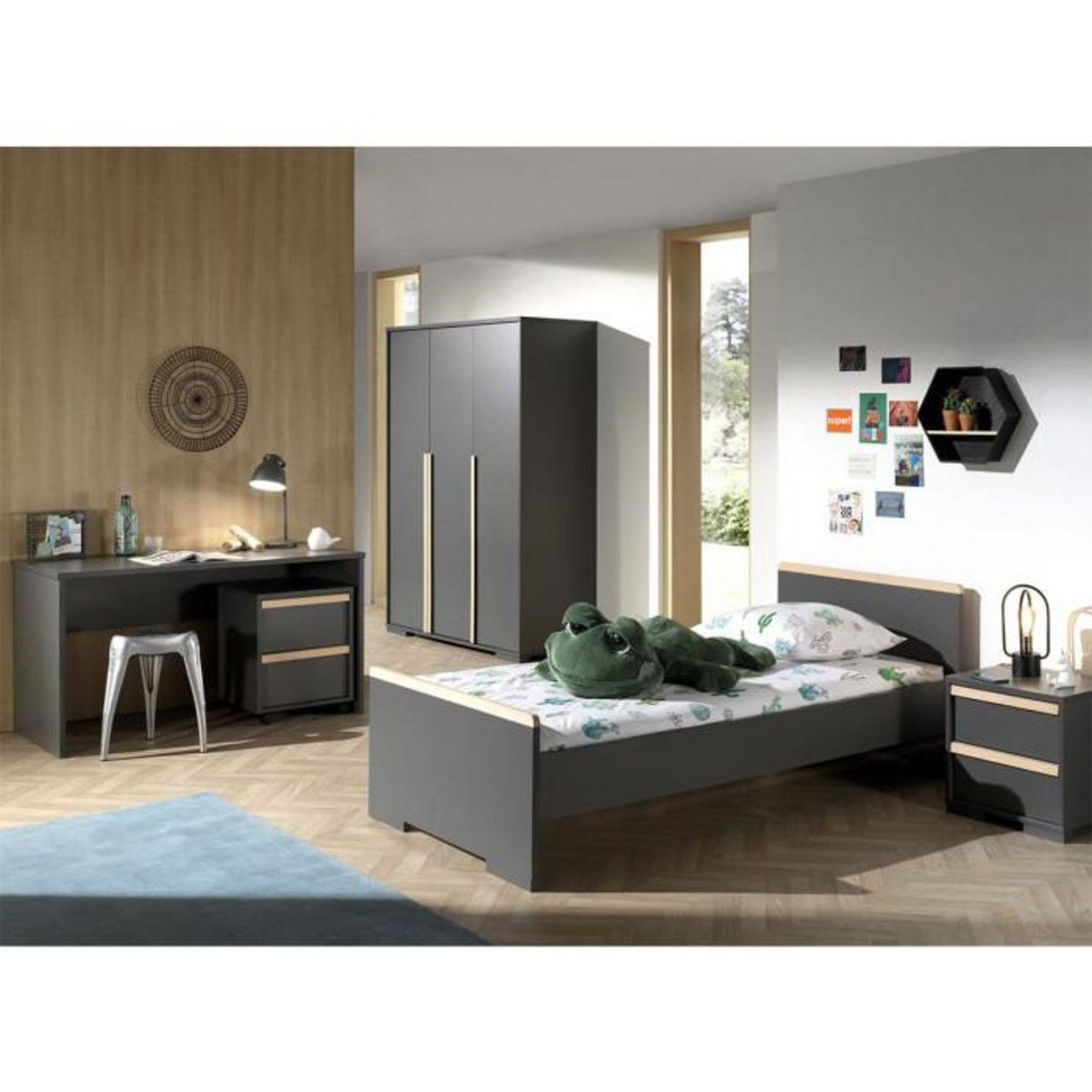 Paris Prix Chambre Complète Enfant 5P  London  Gris Anthracite