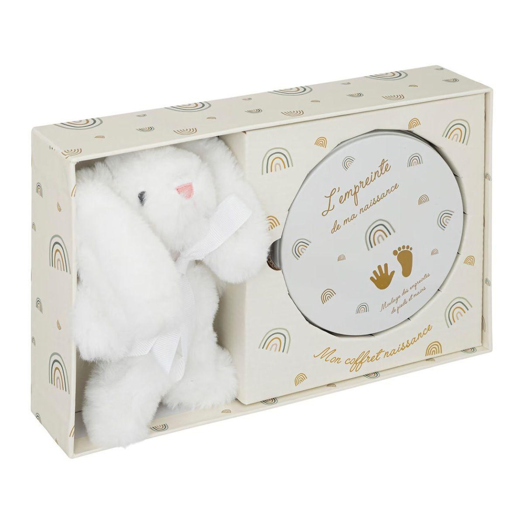Atmosphera Kids Coffret de naissance  empreinte & peluche lapin  28cm beige