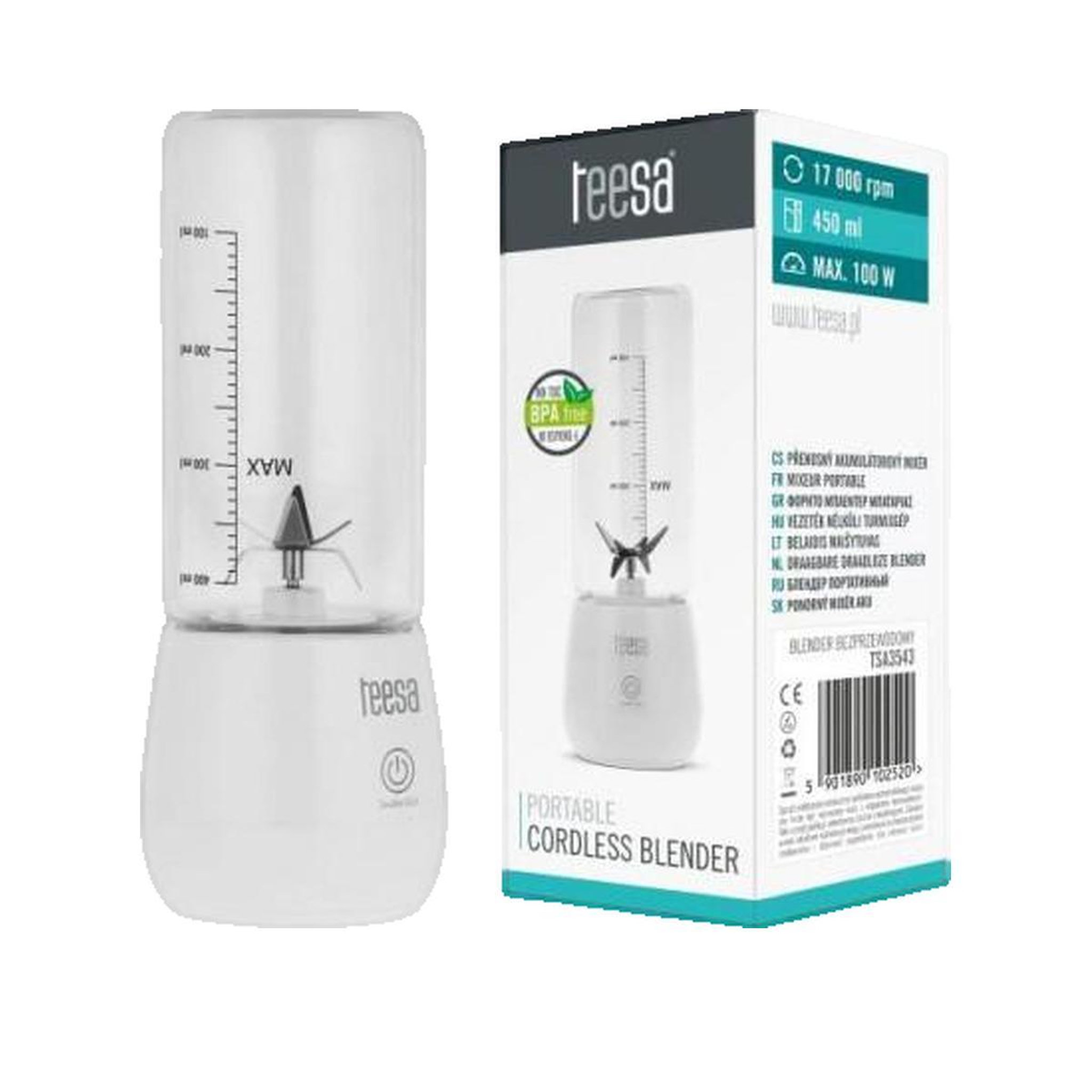Voir la diapositive 2 : Tesa Mélangeur Teesa TSA3543 sans fil blanc 450 ml