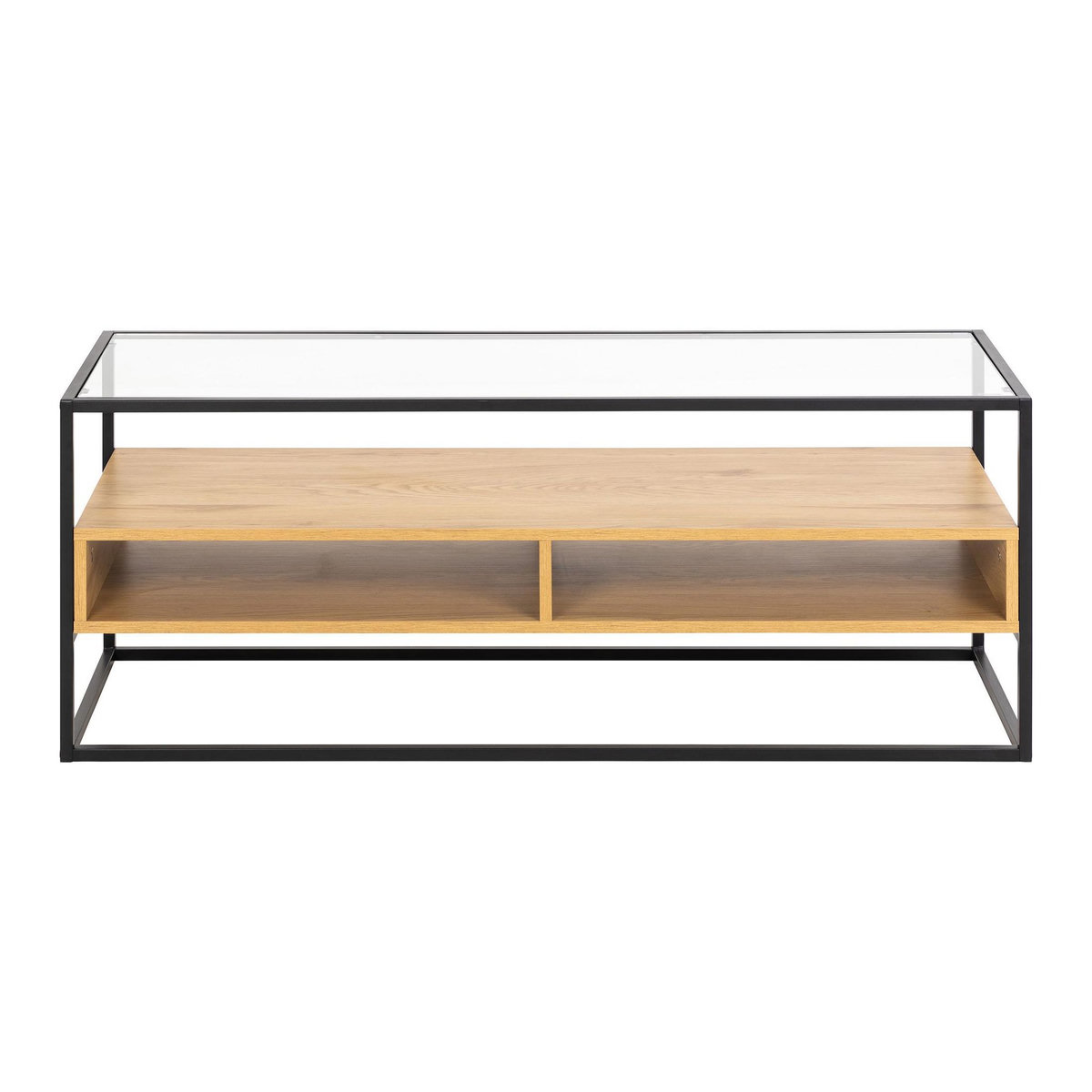 LISA DESIGN Parker - meuble tv - effet bois, verre et métal noir - 2 niches - 120 cm