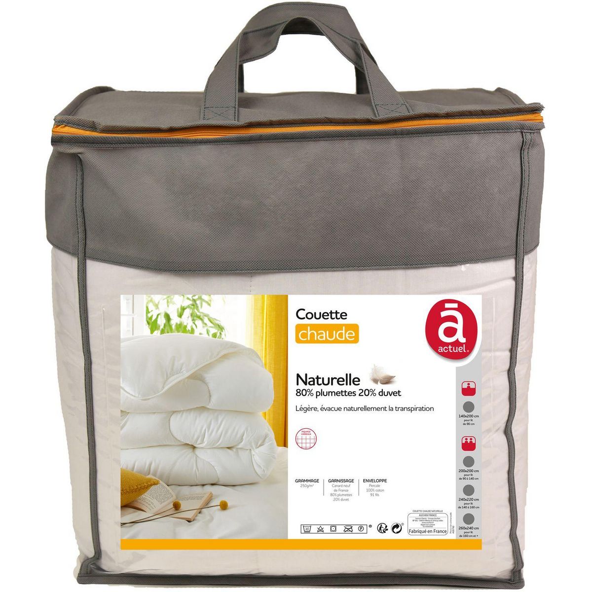 ACTUEL Couette chaude en percale de coton garnissage naturel 80% plumettes 20% duvet  250 g/m²