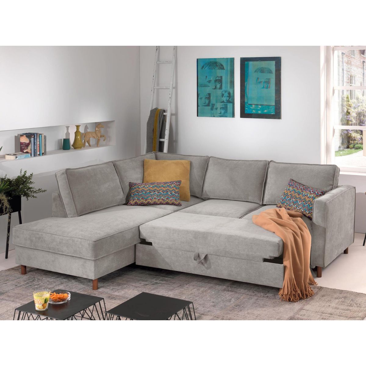 LISA DESIGN Jake - canapé d'angle gauche - convertible - 5 places - en velours côtelé