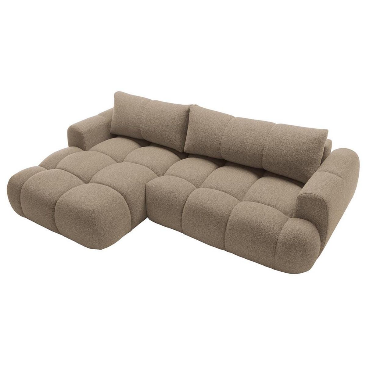 BEST MOBILIER Yulin - canapé d'angle gauche 4 places convertible avec coffre en tissu bouclette