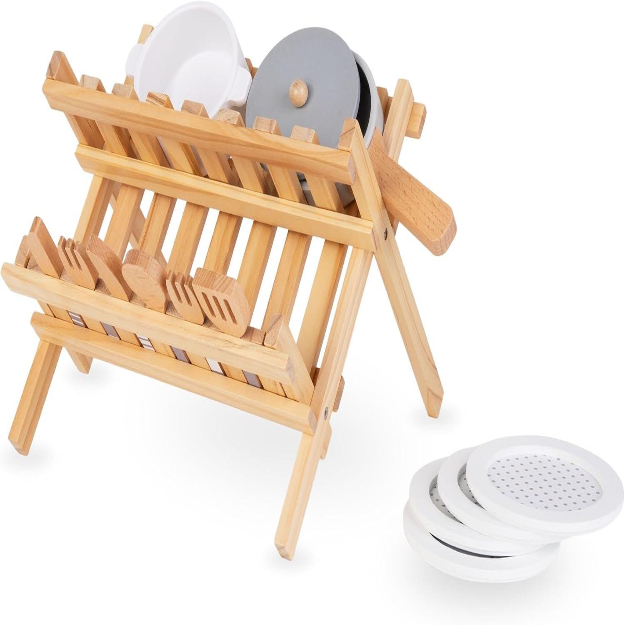 Voir la diapositive 5 : MAMABRUM Dinette Égouttoir, Vaisselles Cuisine - Égouttoir Pliant, Casseroles, Assiettes avec Couvercle
